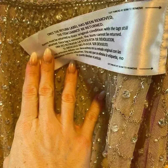 NWT Mac Duggal Size 10 Sleeveless Beaded Open Back Gown Nude Silver - Picture 13 of 14